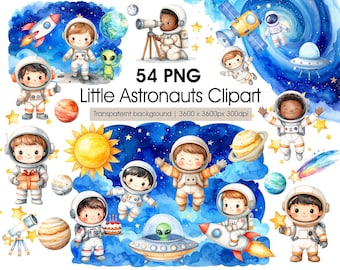 Little Astronaut Clipart Bundle, Space Birthday Party PNG, Astronauts with Number Balloons, Nursery Space Graphics