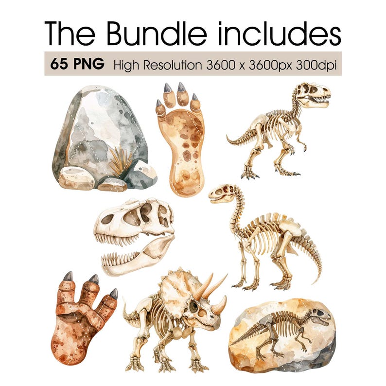 Watercolor Dinosaur Clipart Set – Realistic Jurassic Dinosaurs, Prehistoric Scenes Backgrounds, Kids Party, Nursery, Printable PNG Bundle image 9
