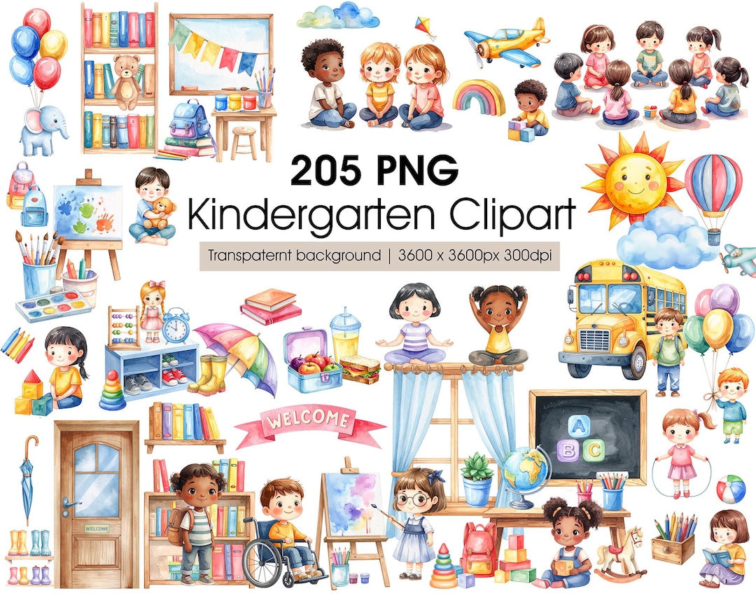 Kindergarten Clipart Set - Watercolor School Elements, Kids PNG - Etsy