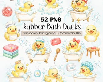 Rubber Bath Duck Clipart,  Watercolor Bubble Bath PNG