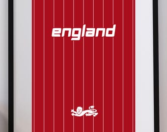 England Retro Football Poster Print | Minimalist England Soccer Wall Art | Vintage England Shirt Inspired Print | Football Gifts
