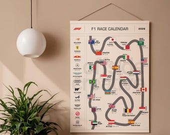 F1 Race Calendar Poster | 2026 Formula One Track Map Wall Art