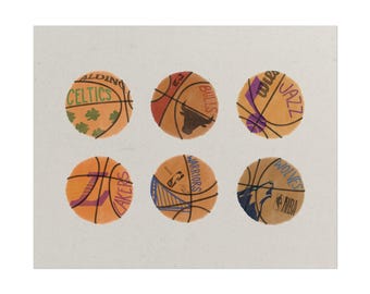 NBA Team Basketballs, Minimalist Poster Print featuring Jazz, Celtics, Bulls, Lakers, Warriors, Wolves