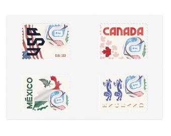 World Cup Stamp-Style Stickers | Vintage Postage Inspired Soccer Decals | USA Mexico Canada England