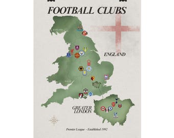 Greater London Football Clubs Map | Watercolor Art Print