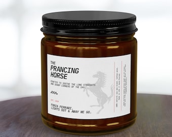 Forza Ferrari | The Prancing Horse Soy Candle Jar | Formula 1 | Scented Candle with Black Lid, 4oz & 9oz