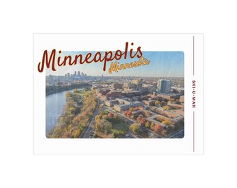 Minneapolis Skyline Print | Minnesota Aerial Photo, Retro Style