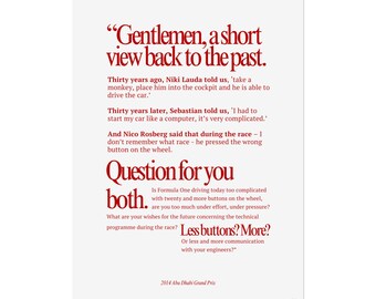 Gentlemen, a short view back to the past Rolled Poster | Formula One Quote Poster