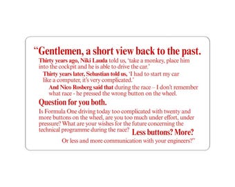 Formula 1 Quote Sticker | "Gentlemen, a Short View Back to the Past"
