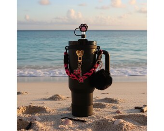 Stanley Cup Accessories Set, Flower Strap, Black & Pink Paw Set