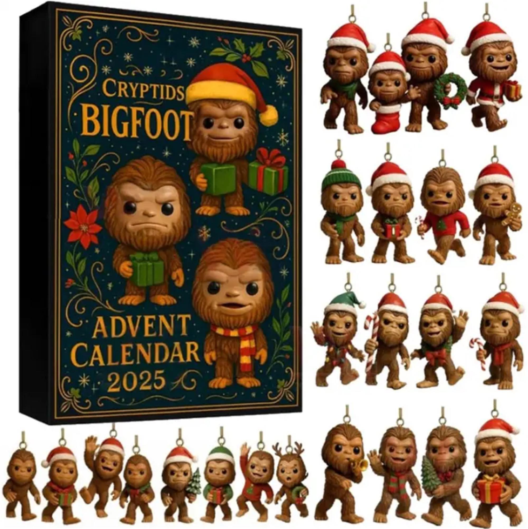 Discover 2025 Bigfoot Edition Advent Calendar, 24 Sasquatch Ornaments, 2D Acrylic Pendent, Christmas Calendar Countdown, Christmas Gifts
