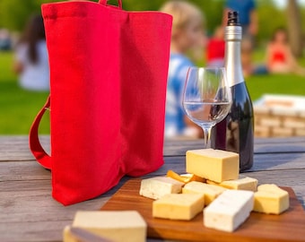 Red Cotton Wine Tote | Reusable 2-Bottle Carrier