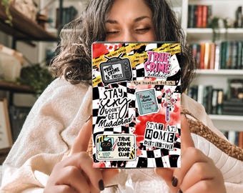 True crime addict kindle insert with sparkly overlay, bookish crime reader clear kindle case insert