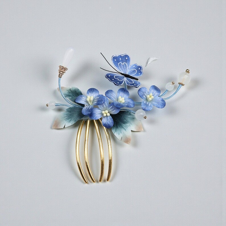 Butterfly Silk Hair Comb & Brooch Set, Something Blue Wedding Accessory ...