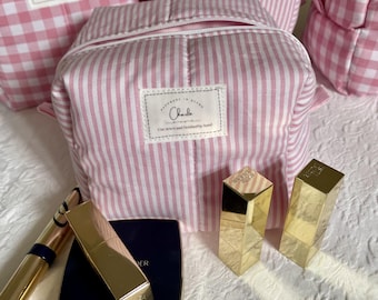 Handgefertigte Gesteppte Kosmetiktasche, Kosmetiktasche Baumwolle, Reißverschluss-Verschluss