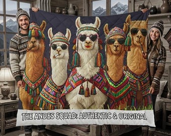 Alpaca Art Print Comforter, Andean Squad Bedding, Navy Blue Llama Pattern Bedspread, Boho Animal Lover Gift, Southwestern Home Decor, Cozy