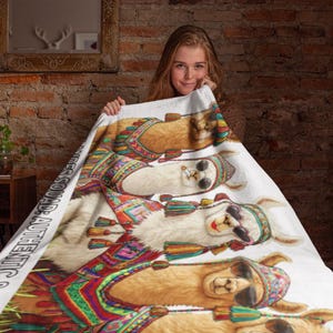 Cute Alpaca Llama Blanket, Andean Squad Throw, Funny Alpaca Lover Gift, Fuzzy Soft Cozy Blanket, Colorful Southwestern Decor, Llama Squad
