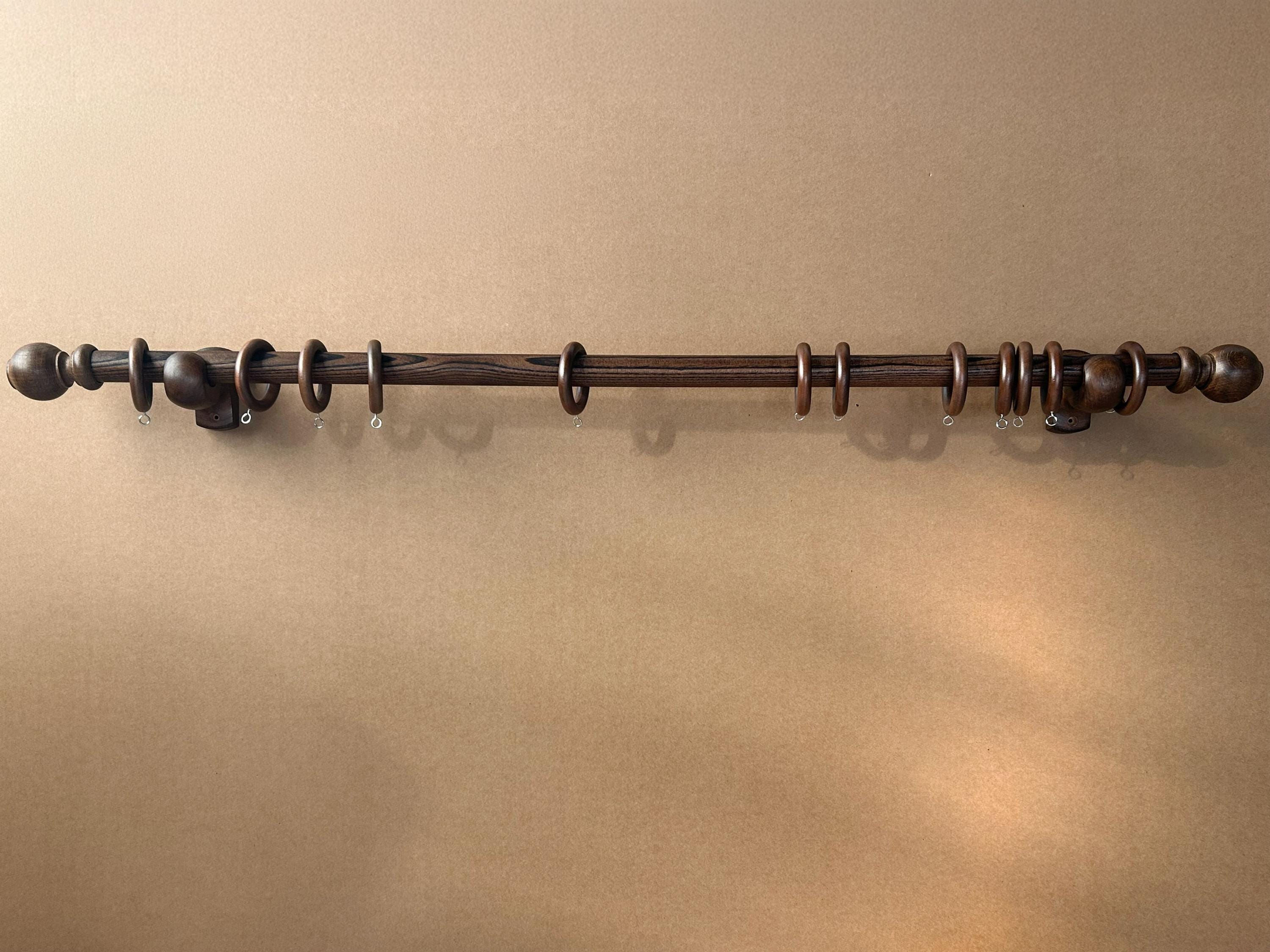 Solid Wood Curtain Rod, Walnut Finish, Adjustable Drapery Rod for
