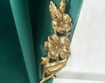 Brass Plum Blossom Hooks, Vintage Wall Hook, Tieback, Hand-Finished Antique Copper Holder