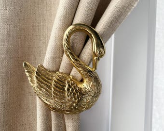 Swan Brass Hook, Vintage Wall Hook, Tieback, Hand-Finished Antique Copper Holder