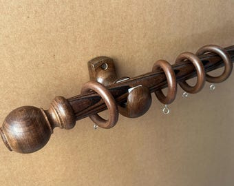 Solid Wood Curtain Rod, Walnut Finish, Adjustable Drapery Rod for Window, Farmhouse Decor, Wooden Curtain Pole