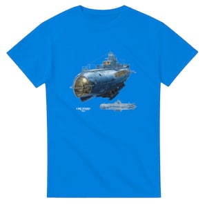 Camiseta con diseño de submarino Deep Sea Explorer – Esquema de ingeniería náutica – Camiseta con patente de buque de investigación submarina / Gildan® 5000 Royal