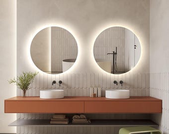 Oval Backlit LED Mirror, Modern Bathroom Vanity Mirror with Soft Glow, Large Frameless Round Wall Mirror for Bedroom or Living Room