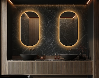 Large Oval Mirror Pill Shaped Mirror, Minimalist Wall Elegant Oval Mirror - Oval Mirror LED for Bedroom Bathroom led mirror