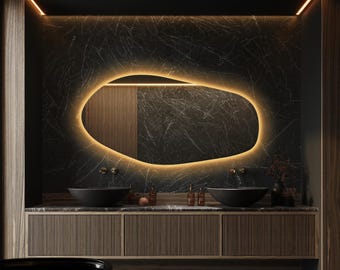 Asymmetrical Led Mirror for Bathroom - Large Led Light Wall Hanging Led Mirror - Bedroom Light Mirror - Irregular Shape Led Mirror