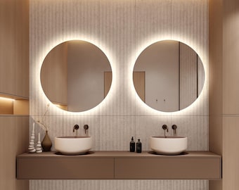 Okrągłe lustro z podświetleniem LED, organiczne lustro luksusowe, okrągłe lustro łazienkowe z podświetleniem LED, lustro toaletkowe z oświetleniem LED, okrągłe lustro