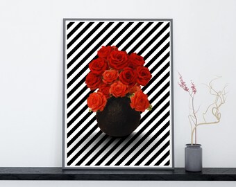 Floral Vase Wall Art Print – Hand-Painted Style, Botanical Decor (Digital Download)