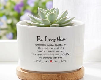 Ivory Anniversary Ceramic Plant Pot, 14th Wedding Anniversary Succulent Planter, Long Lasting Marriage Gift
