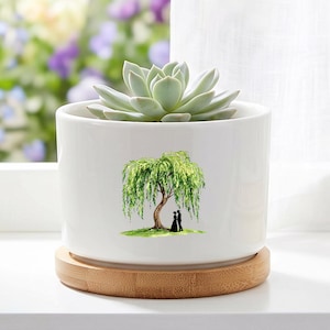 Personalized Willow Tree Ceramic Planter for Ninth Anniversary Gift Custom Pottery Keepsake for Couples