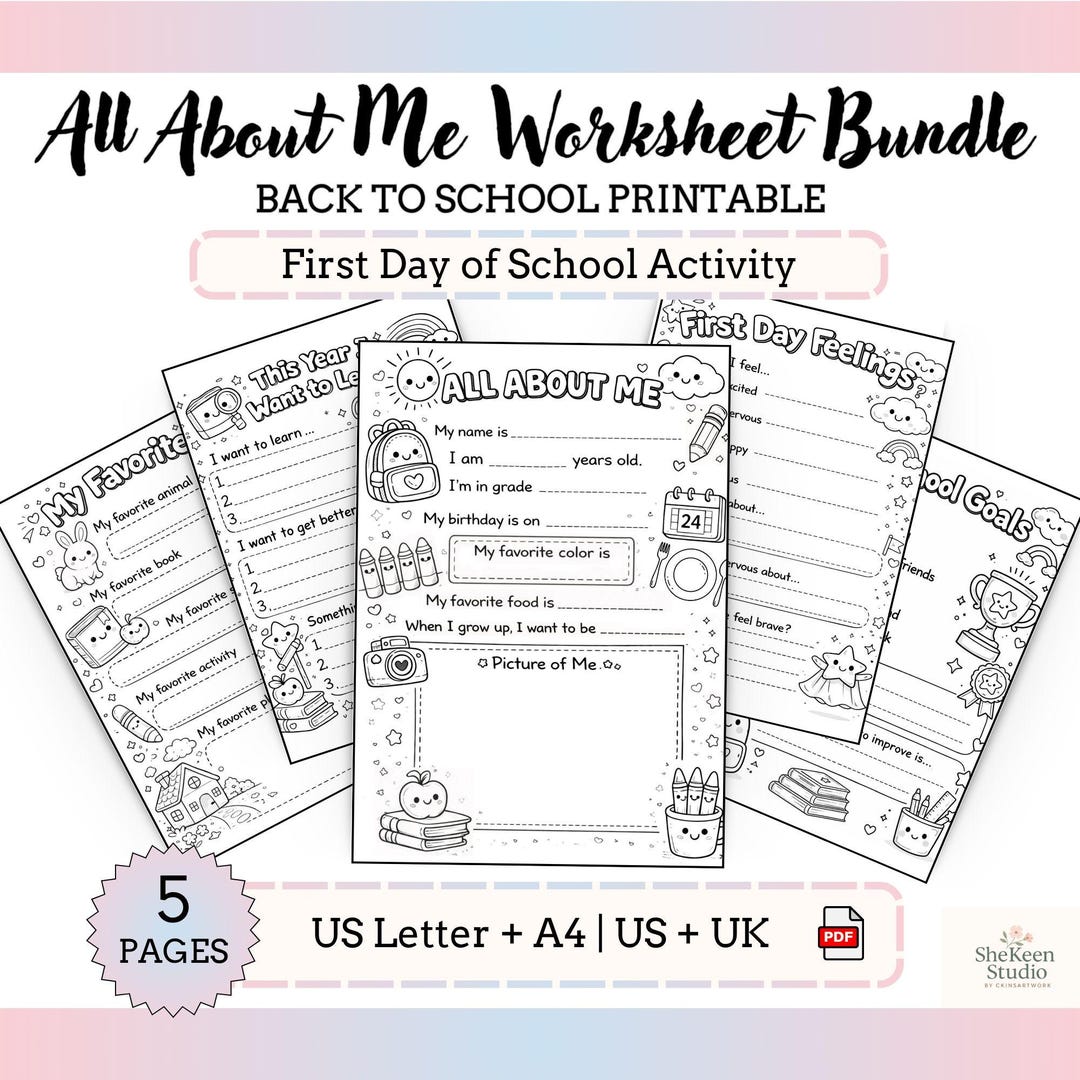 All About Me Worksheet Bundle for Kids | First Day of School Activity ...