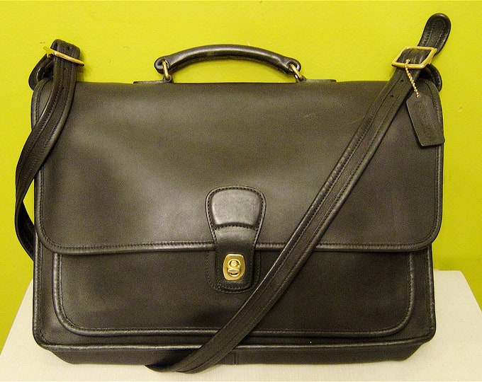 Vintage Coach Black Leather Briefcase Laptop Large Handbag Purse