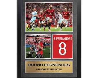 Bruno Fernandes Manchester Printed Autograph Memorabilia - Framed Gift
