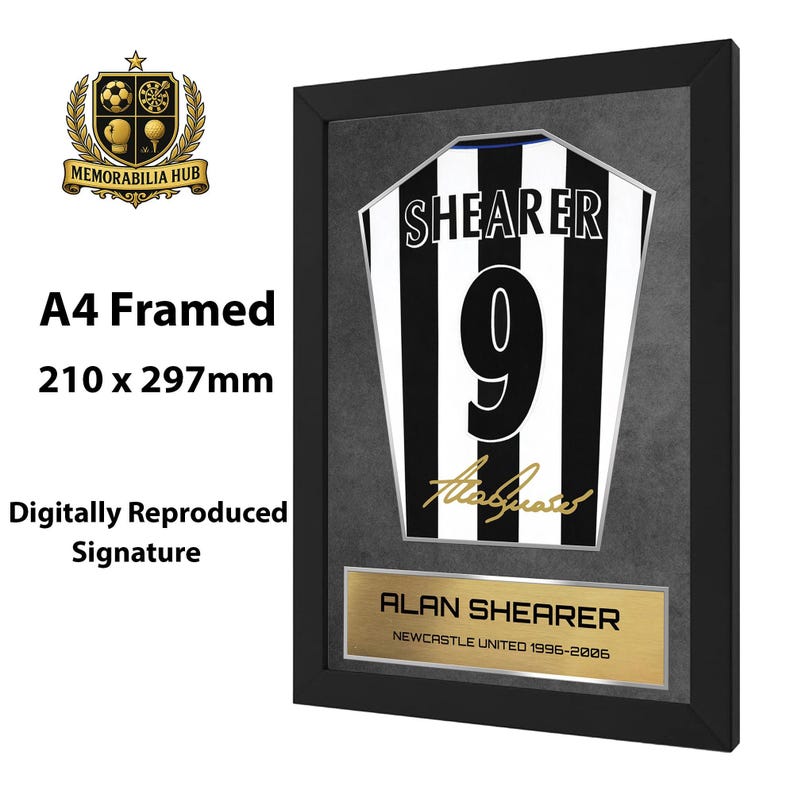 Alan Shearer Newcastle Shirt Display Framed - Autograph Print Football Memorabilia