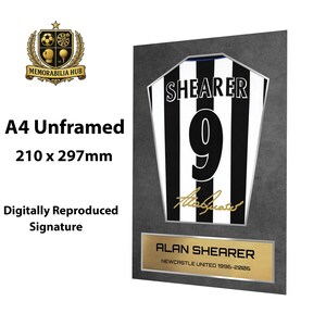 Alan Shearer Newcastle Shirt Display Framed - Autograph Print Football Memorabilia