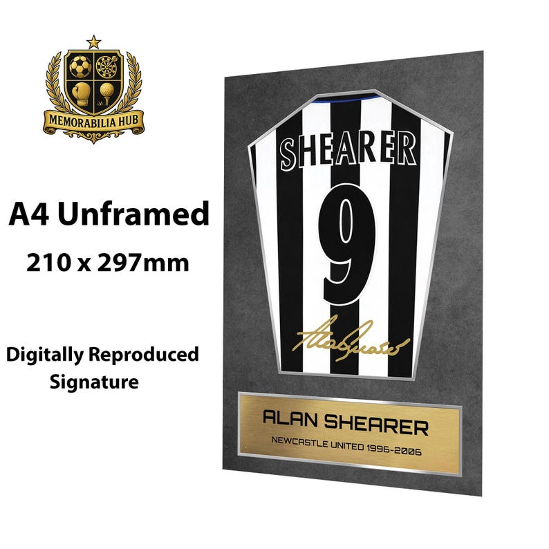 Alan Shearer Newcastle Shirt Display Framed - Autograph Print Football Memorabilia
