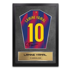Espositore con cornice per maglietta del Barcellona Lamine Yamal - Stampa autografata - Memorabilia calcistica