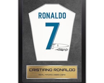 Espositore con cornice per maglietta del Real Madrid di Cristiano Ronaldo - Stampa autografata - Memorabilia calcistica