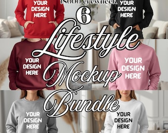Gildan 18000 mockupbundel met ronde hals | Sweatshirt lifestyle-mockups, png PNGEgg | Blanco mock-ups met ronde hals voor Etsy | POD-kledingmodellen