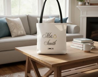 Gepersonaliseerde mevrouw draagtas, draagtas bruid, cadeau voor haar, huwelijkscadeau voor bruid, draagtas bruidsdouche, draagtas jubileum