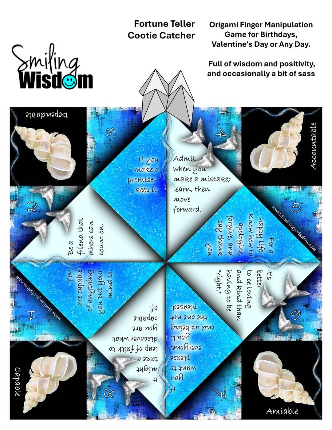 1 Printable Shell Fortune Teller Game | Wisdom and Positivity | Kids ...