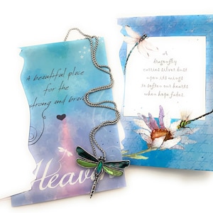 2 Sympathy Cards & Multi Use Dragonfly Necklace Brooch | Heaven Dragonfly Story Explanation and Restores Joy - Women | Loss Grief