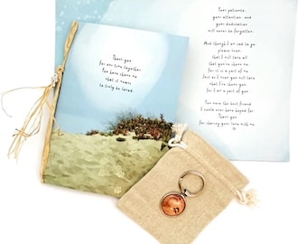 Pet Condolences Sympathy Heartfelt Greeting Card | Paw Print Keychain Gift Set | Written From the Pet's Perspective | Beach Themed Footprint