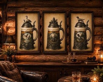Goose, Hunting Dog, Pine Tree Beer Stein Wall Art, Rustic Cabin Printable, Lodge Bar Decor, Hunting Room Print, 2:3 Digital Download