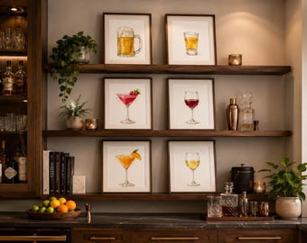 Martini Wine Whisky Beer 5x7 Printable Wall Art for Home Bar | Finger Painted Drinks | 12 Downloads Pick Your Favorites