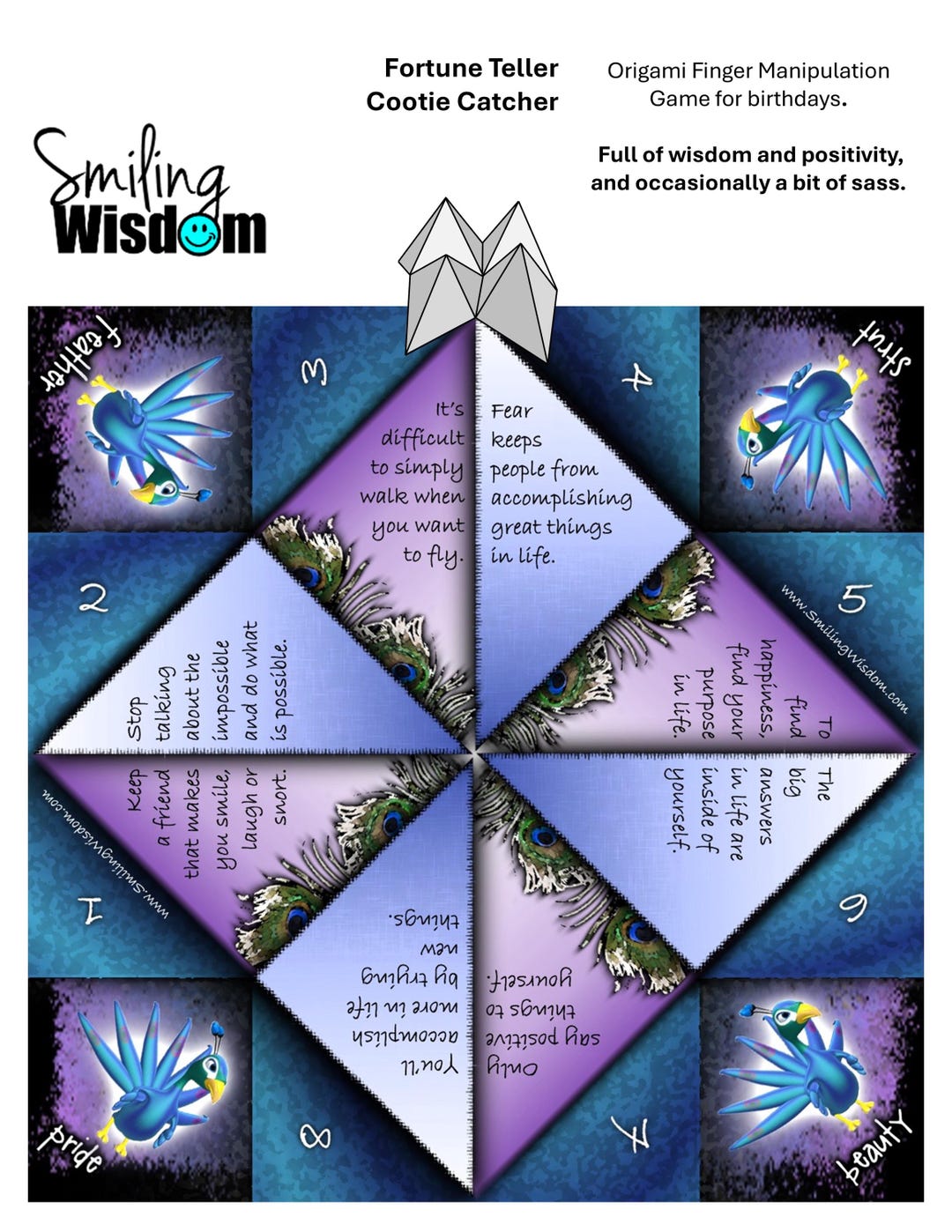 1 Printable Peacock Cootie Catcher Fortune Teller Game | Wisdom ...