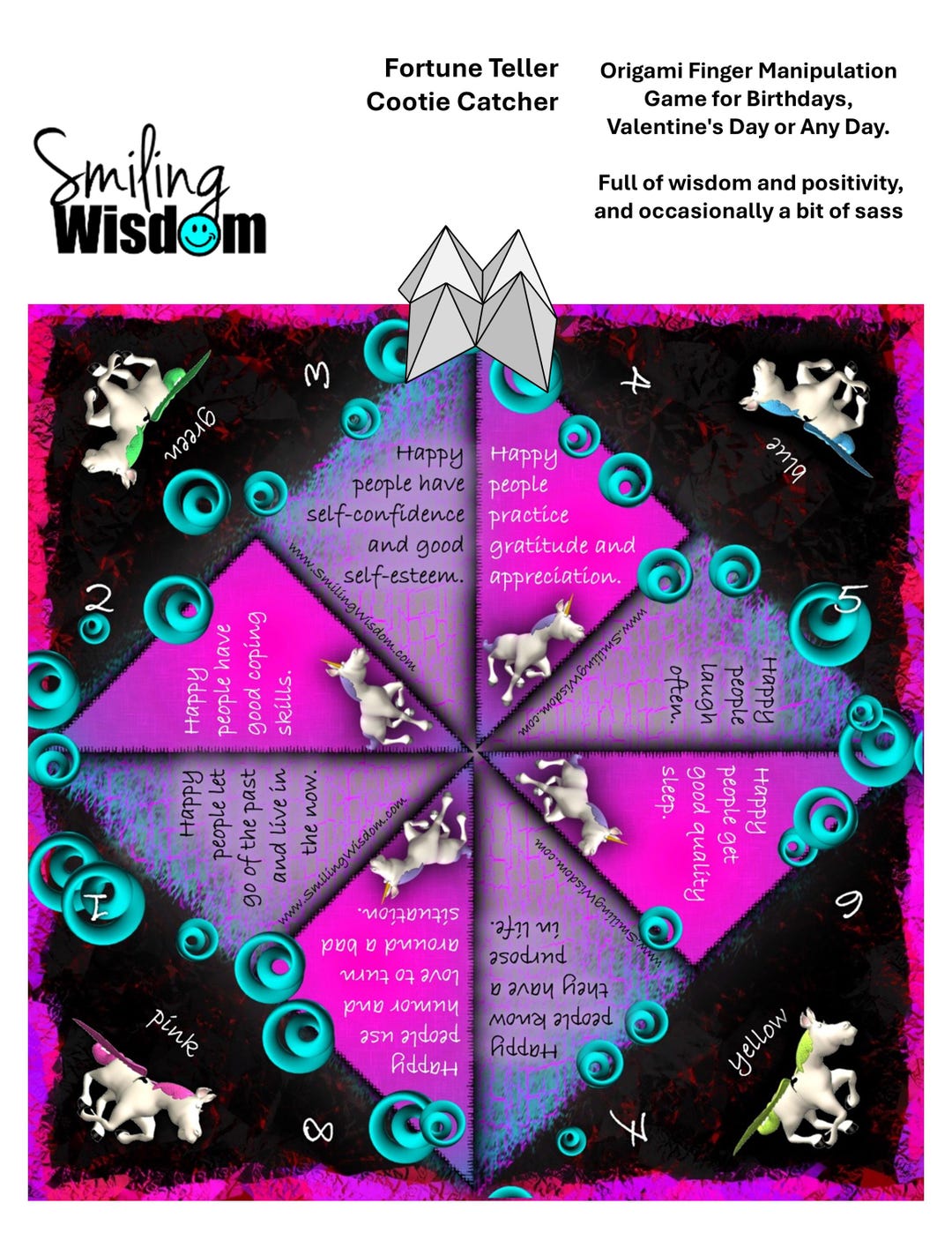 1 Printable Unicorn Fortune Teller Game | Wisdom and Positivity | Kids ...